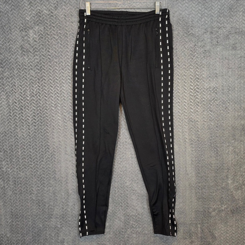 PINK Victoria's Secret Black Logo Tape Track Pants Ankle Zip Joggers Medium